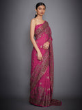 RI-Ritu-Kumar-Prune-And-Pink-Paisley-Embroidered-Saree-with-Unstitched-Blouse-Side_-View2