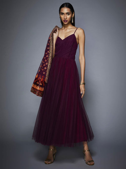 RI-Ritu-Kumar-Prune-Velvet-Dress-with-Embroidered-Jacket-Complete-View2