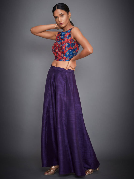 RI-Ritu-Kumar-Purple-And-Coral-Embroidered-Top-With-Palazzo-Complete-View
