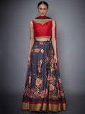 RI-Ritu-Kumar-Red-And-Black-Floral-Print-Lehenga-Set-Complete-View