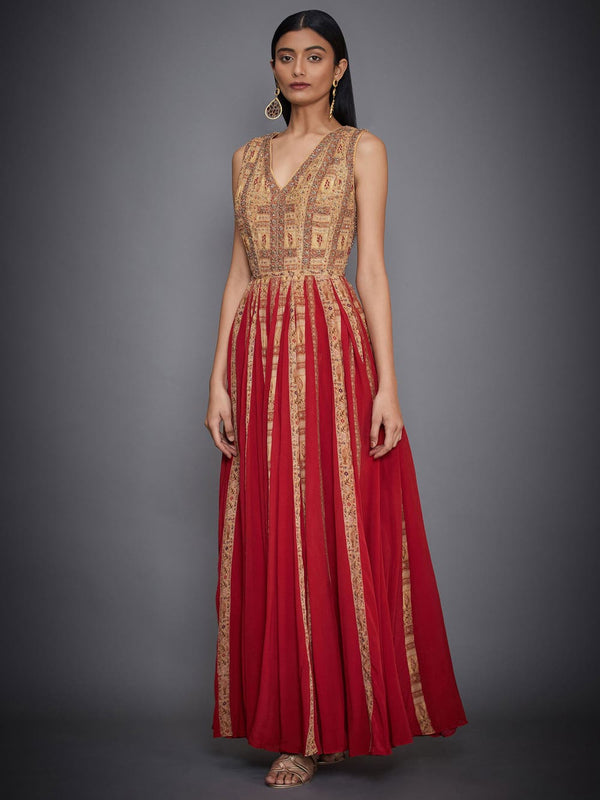 RI Ritu Kumar Red & Ochre Zardozi Gown