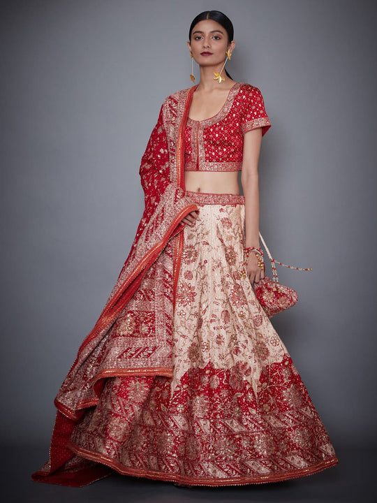 RI-Ritu-Kumar-Red-And-Off-White-Embroidered-Lehenga-With-Dupatta-Complete-View