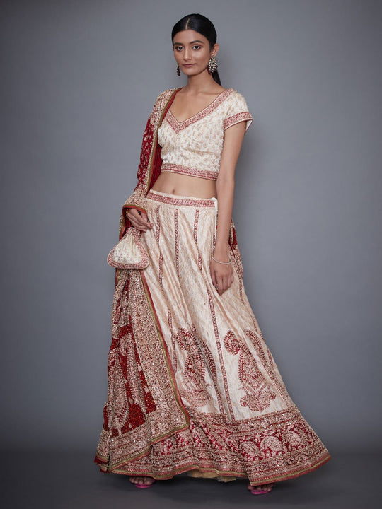 RI-Ritu-Kumar-Red-And-Off-White-Embroidered-Lehenga-With-Dupatta-Complete-View
