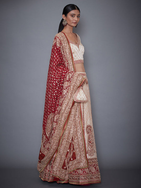 RI-Ritu-Kumar-Red-And-Off-White-Embroidered-Lehenga-With-Dupatta-Side-View2