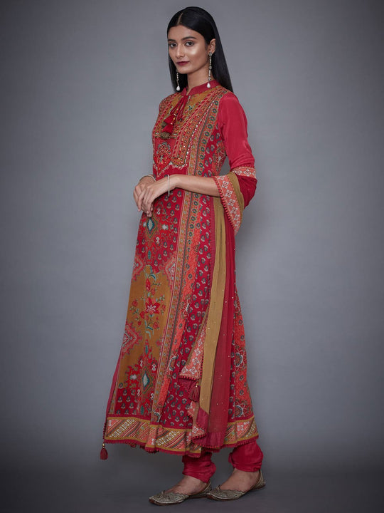 RI-Ritu-Kumar-Red-And-Olive-Printed-Crepe-Suit-Set-Side-View1
