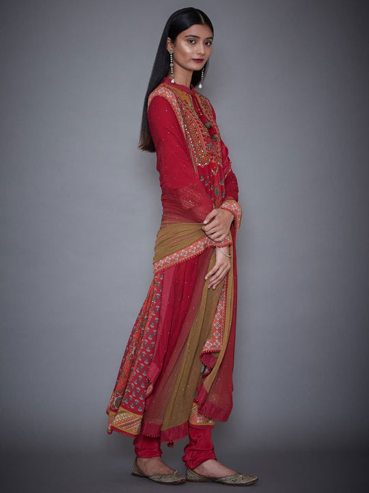 RI-Ritu-Kumar-Red-And-Olive-Printed-Crepe-Suit-Set-Side-View2