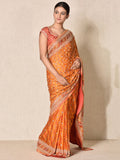 RI-Ritu-Kumar-Red-And-Orange-Geometric-Embroidered-Satin-Saree-with-Unstitched-Blouse-Complete-View