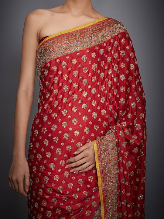 RI-Ritu-Kumar-Red-And-Saffron-Embroidered-Saree-With-Unstitched-Blouse-Closeup