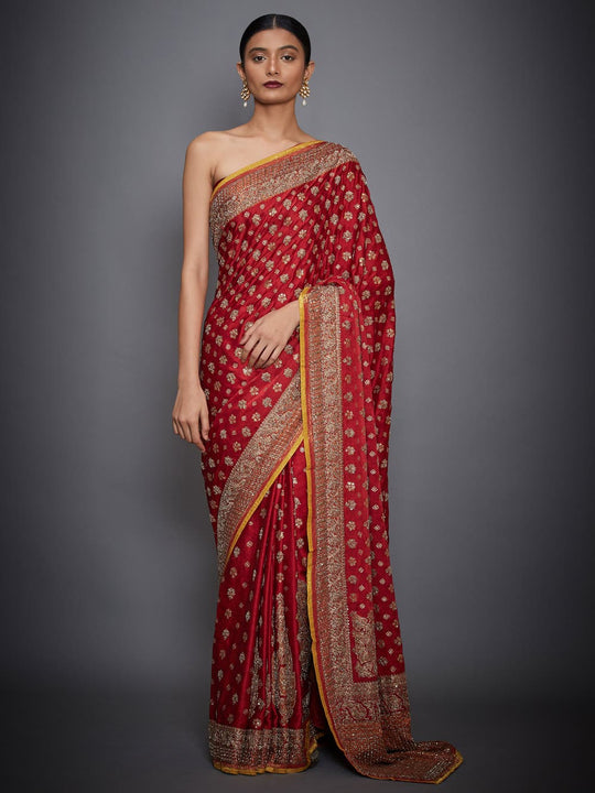 RI-Ritu-Kumar-Red-And-Saffron-Embroidered-Saree-With-Unstitched-Blouse-Complete-View