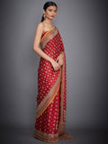 RI-Ritu-Kumar-Red-And-Saffron-Embroidered-Saree-With-Unstitched-Blouse-Side-View2
