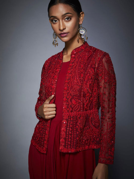 RI-Ritu-Kumar-Red-Cowl-Dress-with-Jacket-Closeup