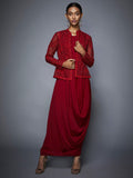 RI-Ritu-Kumar-Red-Cowl-Dress-with-Jacket-Complete-View