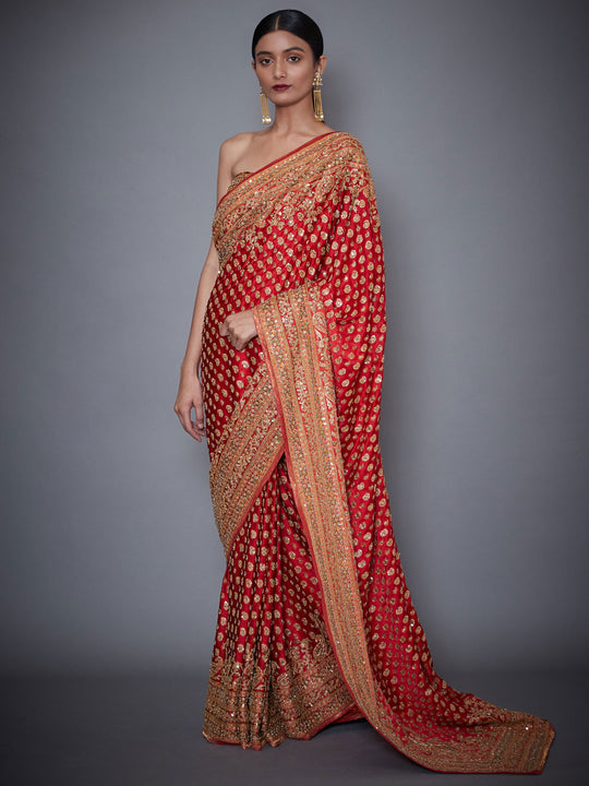 RI-Ritu-Kumar-Red-Embroidered-Paisley-Saree-Front-View