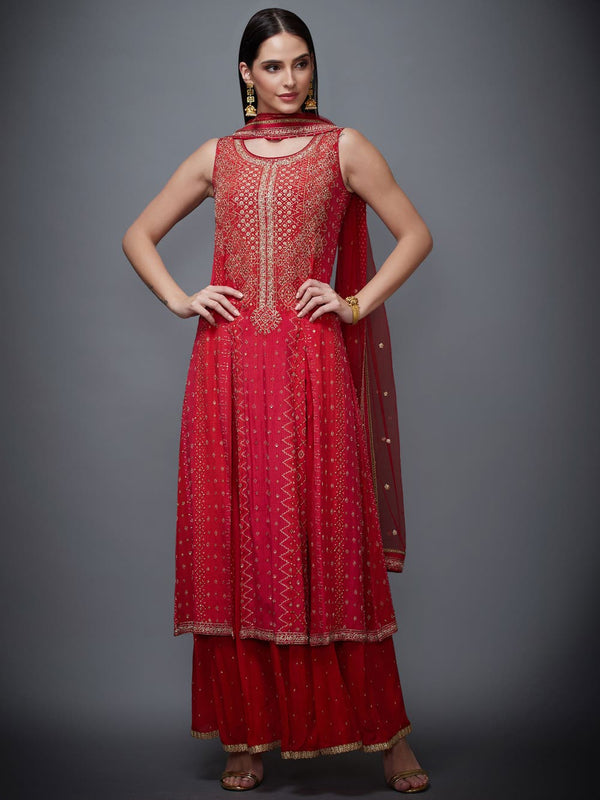 RI Ritu Kumar Red Hand Embroidered Suit Set