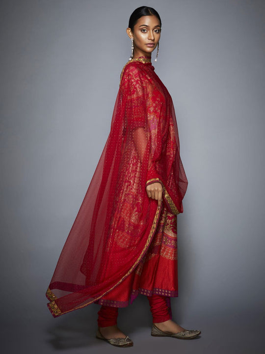 RI-Ritu-Kumar-Red-and-Fuchsia-Floral-Printed-Anarkali-Suit-Side-View2