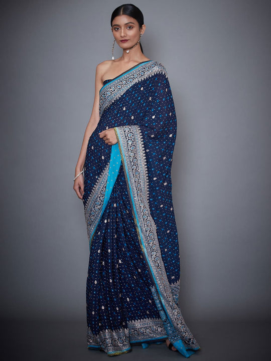 RI-Ritu-Kumar-Royal-Blue-Embroidered-Saree-With-Unstitched-Blouse-Complete-View