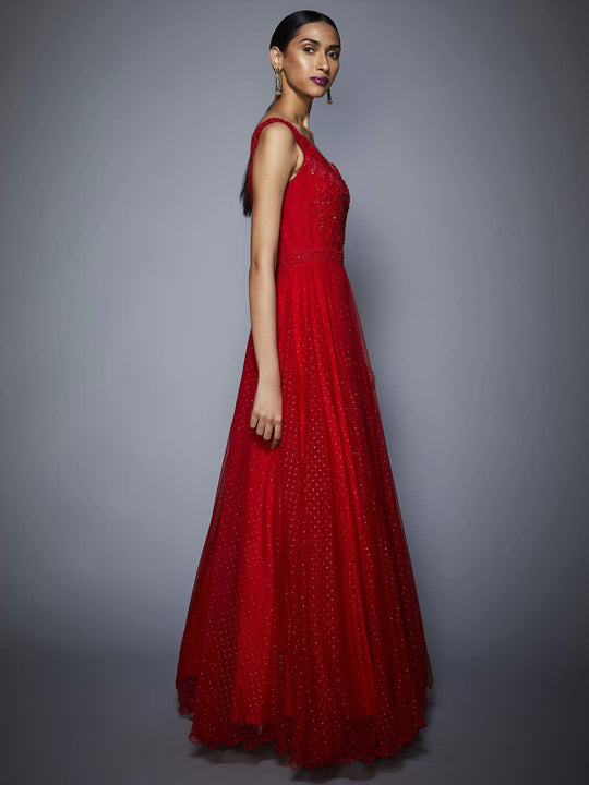 RI-Ritu-Kumar-Ruby-Red-Embroidered-Cocktail-Gown-Side-View2