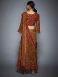 RI-Ritu-Kumar-Rust-And-Olive-Embroidered-Draped-Saree-Back