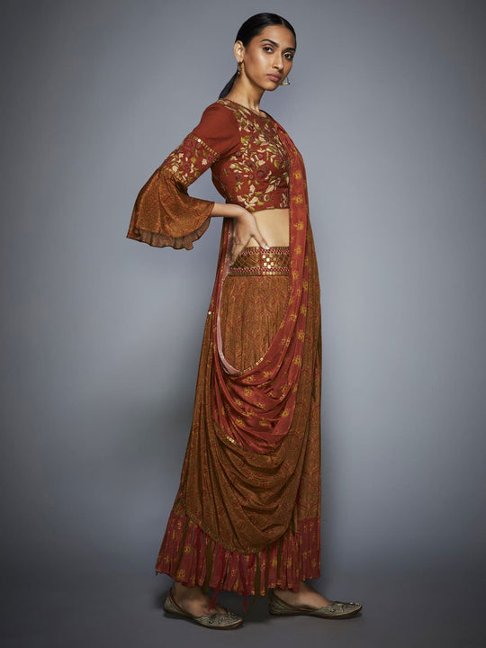 RI-Ritu-Kumar-Rust-And-Olive-Embroidered-Draped-Saree-Side-View2