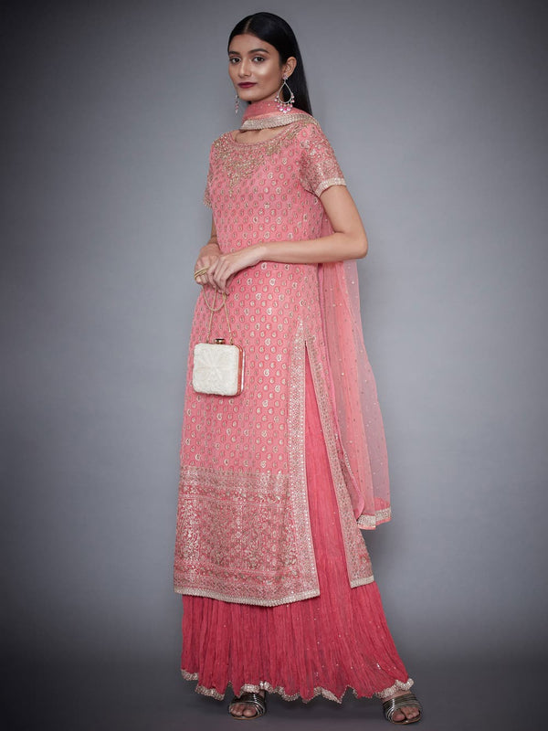 RI Ritu Kumar Soft Pink Embroidered Skirt Set