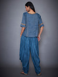 RI-Ritu-Kumar-Teal-Blue-And-Gold-Shimmer-Kurti-With-Dhoti-Pants-Back