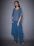 RI Ritu Kumar Teal Blue & Gold Shimmer Kurti With Dhoti Pants