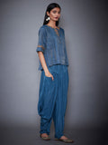 RI-Ritu-Kumar-Teal-Blue-And-Gold-Shimmer-Kurti-With-Dhoti-Pants-Side-View2
