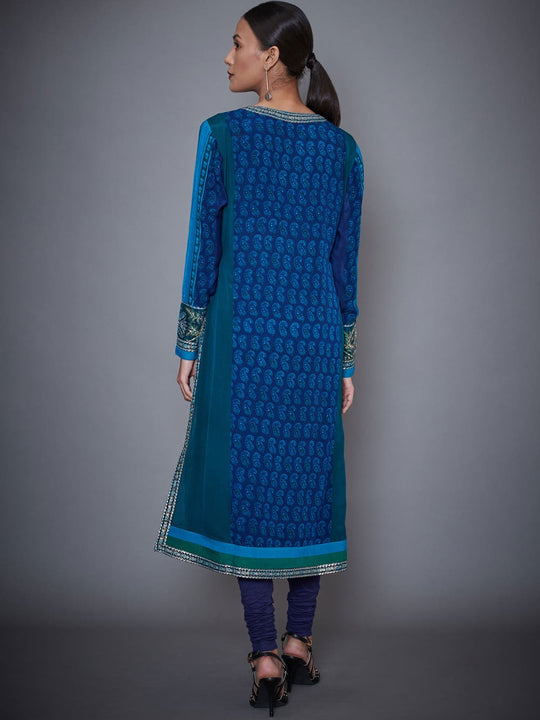 RI-Ritu-Kumar-Turquoise-And-Royal-Blue-Embroidered-Silk-Chinon-Suit-Set-Back