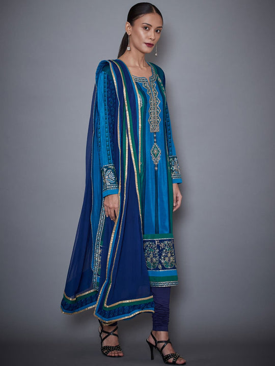 RI-Ritu-Kumar-Turquoise-And-Royal-Blue-Embroidered-Silk-Chinon-Suit-Set-Side-View2