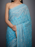 RI-Ritu-Kumar-Turquoise-Embroidered-Saree-With-Unstitched-Blouse-Closeup