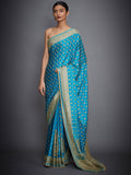 RI-Ritu-Kumar-Turquoise-Embroidered-Saree-With-Unstitched-Blouse-Complete-View