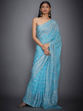 RI-Ritu-Kumar-Turquoise-Embroidered-Saree-With-Unstitched-Blouse-Complete-View