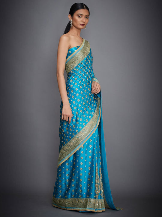 RI-Ritu-Kumar-Turquoise-Embroidered-Saree-With-Unstitched-Blouse-Side-View2