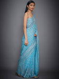 RI-Ritu-Kumar-Turquoise-Embroidered-Saree-With-Unstitched-Blouse-Side-View2