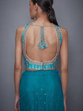 RI-Ritu-Kumar-Turquoise-Net-Saree-With-Embroidered-Stitched-Blouse-Back2