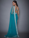 RI-Ritu-Kumar-Turquoise-Net-Saree-With-Embroidered-Stitched-Blouse-Back1