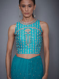 RI-Ritu-Kumar-Turquoise-Net-Saree-With-Embroidered-Stitched-Blouse-CloseUp