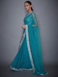 RI-Ritu-Kumar-Turquoise-Net-Saree-With-Embroidered-Stitched-Blouse-Side-View1