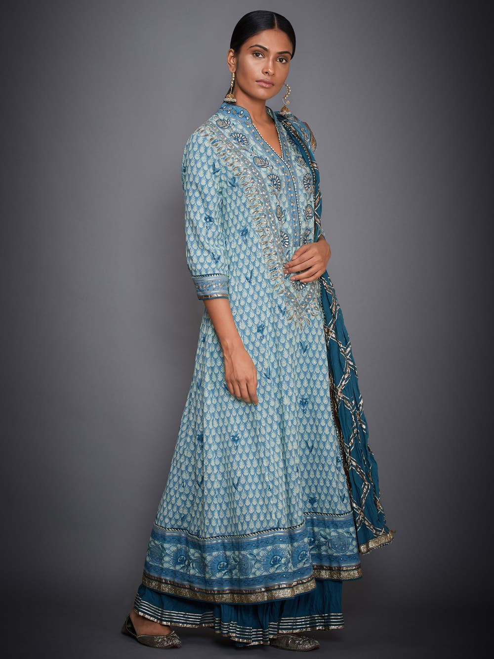 RI Ritu Kumar Turquoise & Off White Floral Suit Set – Saris and Things