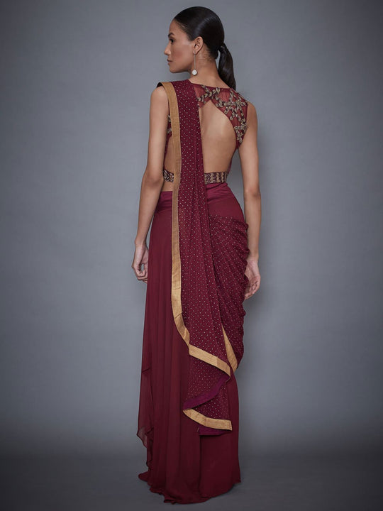 RI-Ritu-Kumar-Wine-Embroidered-Draped-Saree-With-Stitched-Blouse-Back