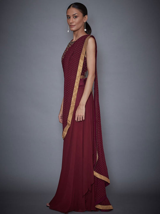 RI-Ritu-Kumar-Wine-Embroidered-Draped-Saree-With-Stitched-Blouse-Side-View1