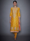 RI-Ritu-Kumar-Yellow-And-Coral-Embroidered-Kurti-With-Dupatta-And-Churidar-Complete-View