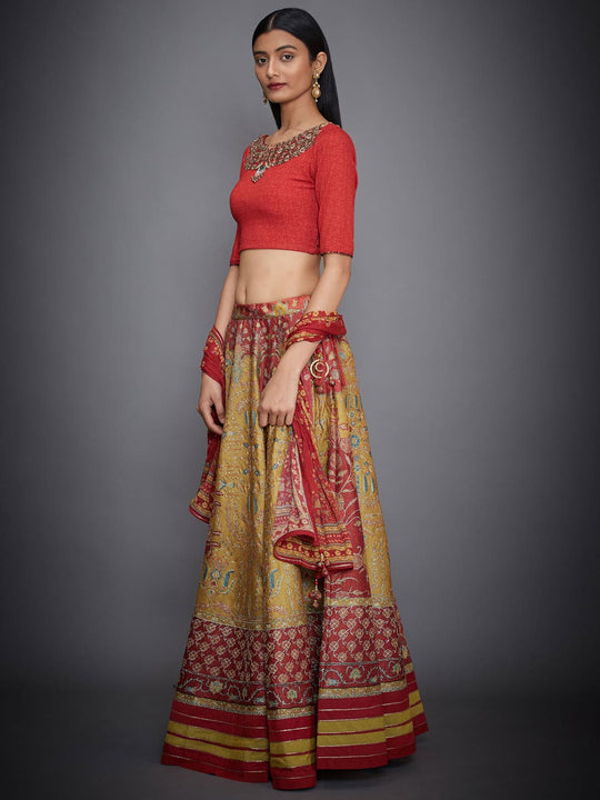 RI-Ritu-Kumar-Yellow-And-Red-Embroidered-Blouse-With-Skirt-And-Sash-Side-View1
