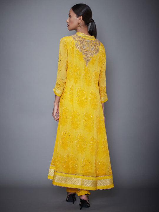 RI-Ritu-Kumar-Yellow-Embroidered-Kurta-With-Dupatta-And-Churidar-Back