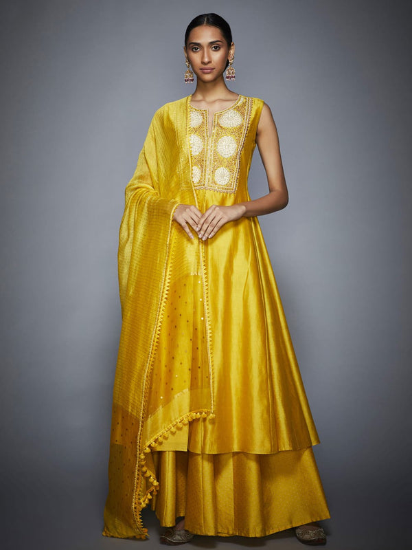RI Ritu Kumar Yellow Embroidered Suit Set