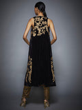 Black & Gold Embroidered Jacket & Trouser For Women-Back