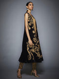 Black & Gold Embroidered Jacket & Trouser For Women-FrontSide