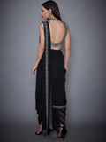 RI-Ritu Kumar Black & White Embroidered Draped Saree With Stitched Blouse Back view