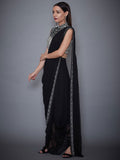 RI-Ritu Kumar Black & White Embroidered Draped Saree With Stitched Blouse Side 2 view