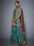 Teal & Beige Embroidered Kurta with Garara and Dupatta-Side